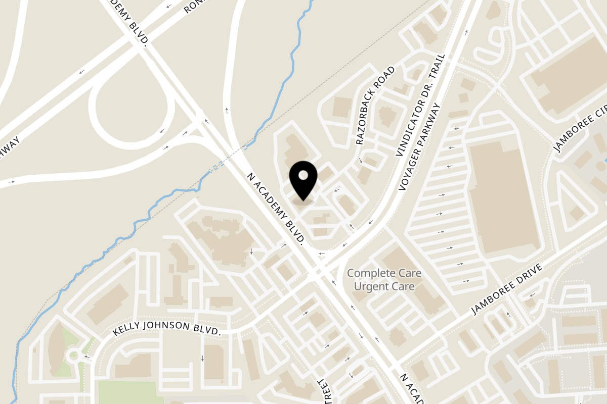 Map showing the location of Urban Tandoor on 8125 N Academy Blvd in Colorado Springs